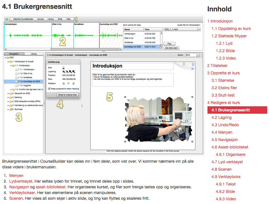 Eksempel på innhold fra brukermanual